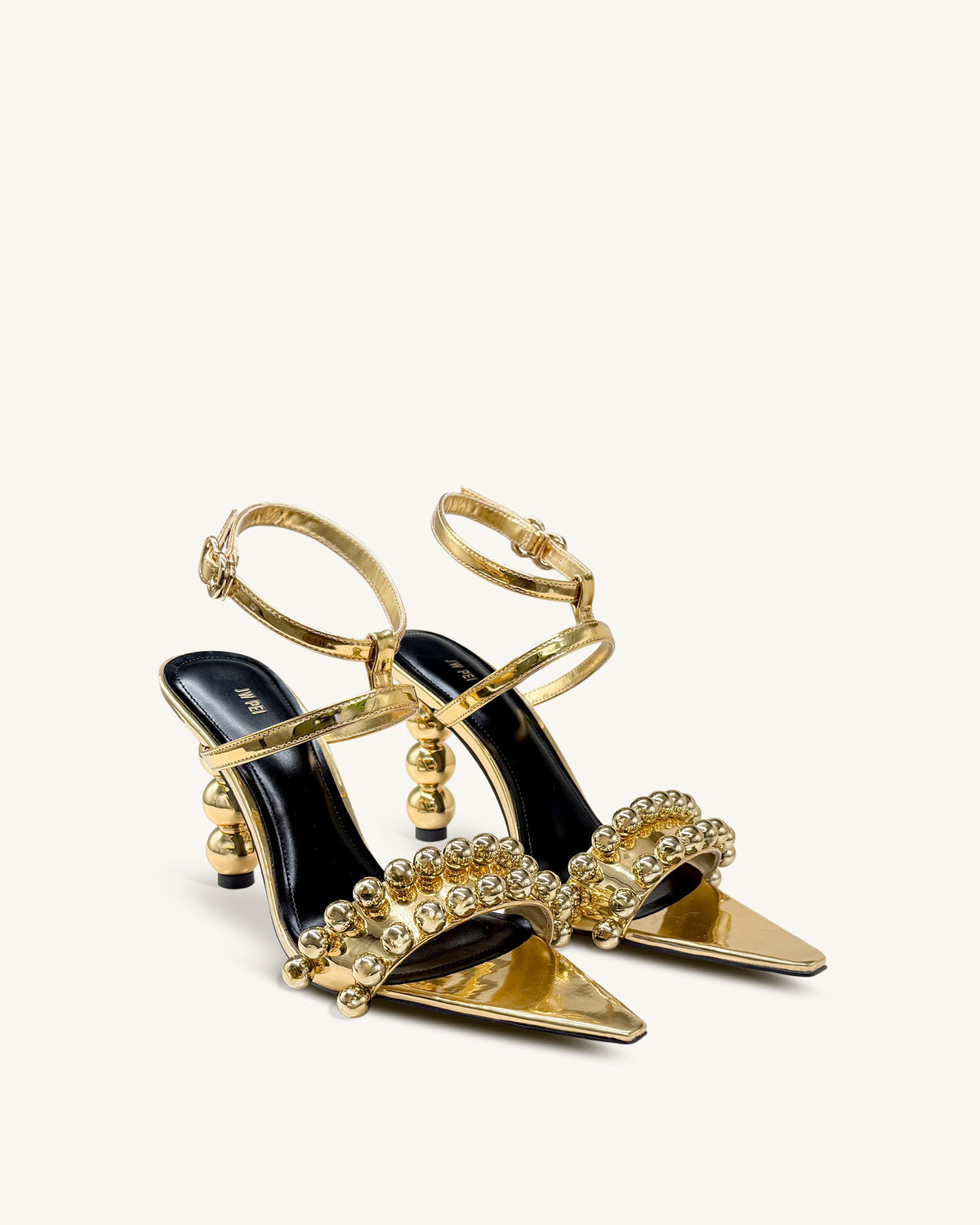 Mia Strappy High Heels With Beaded Detail - Gold | JW PEI