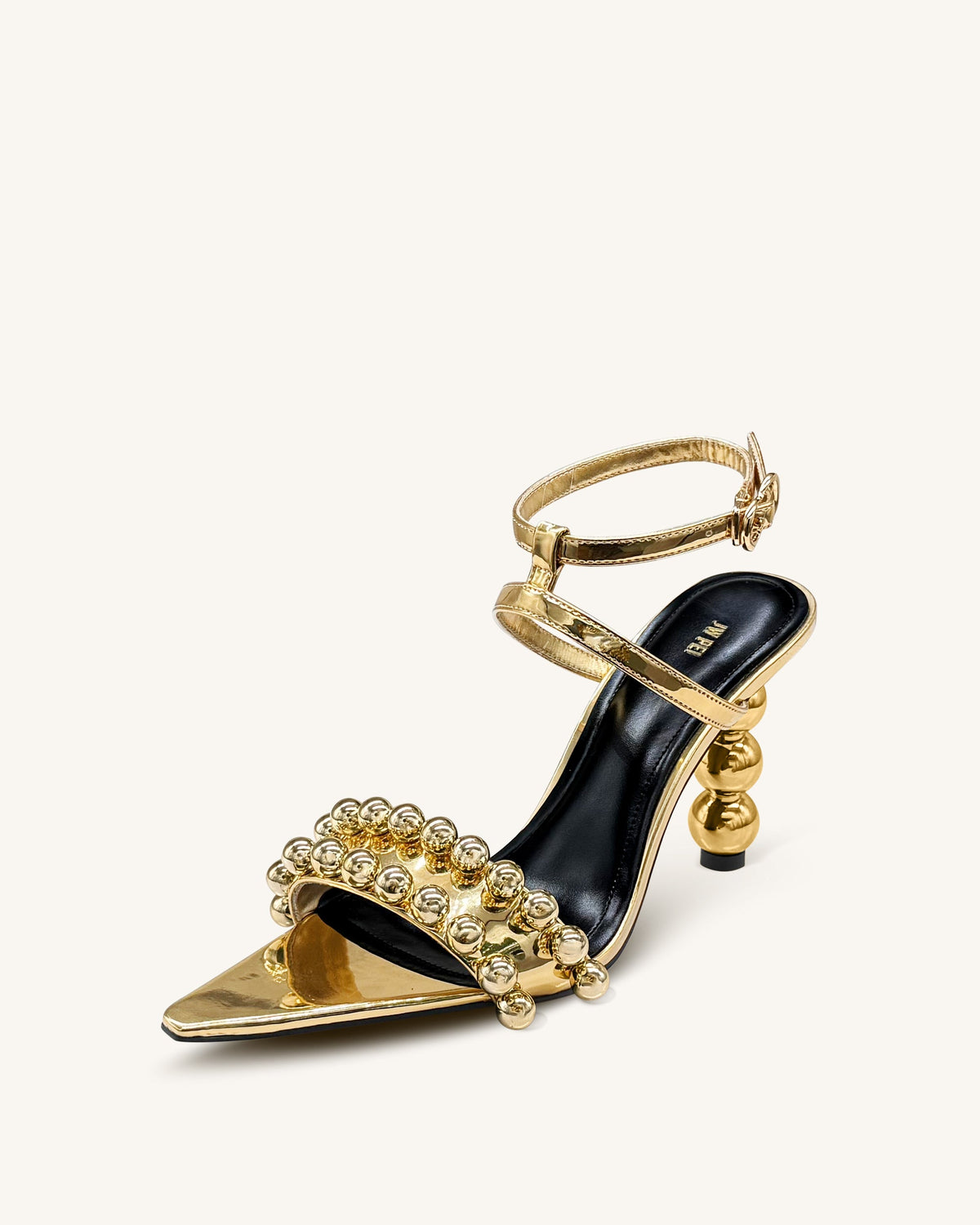 Mia Strappy High Heels With Beaded Detail - Gold | JW PEI