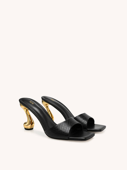 Hannah Faux Snakeskin Heel Mules - Black | JW PEI