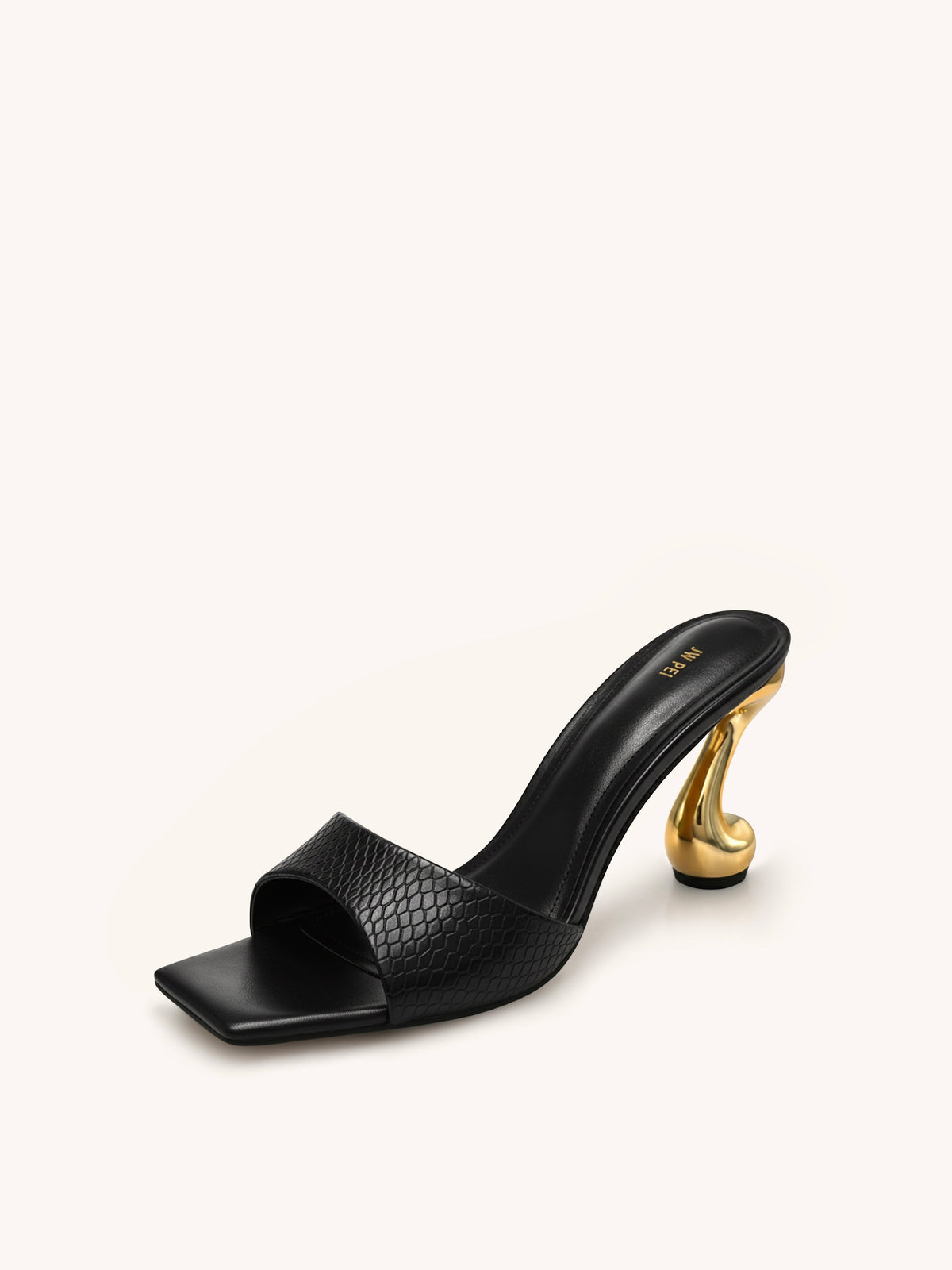 Hannah Faux Snakeskin Heel Mules - Black | JW PEI
