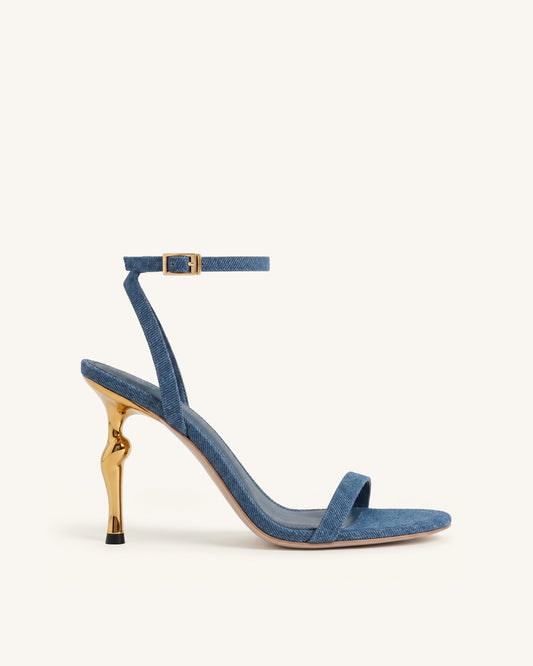 Alivia Gold Metal Heel Sandals - Denim Blue | JW PEI