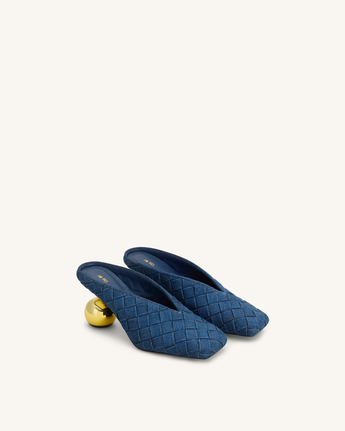 Ellie Woven Square-Toe Mule Heels - Denim Blue | JW PEI
