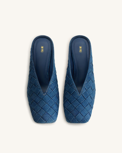 Ellie Woven Square-Toe Mule Heels - Denim Blue | JW PEI