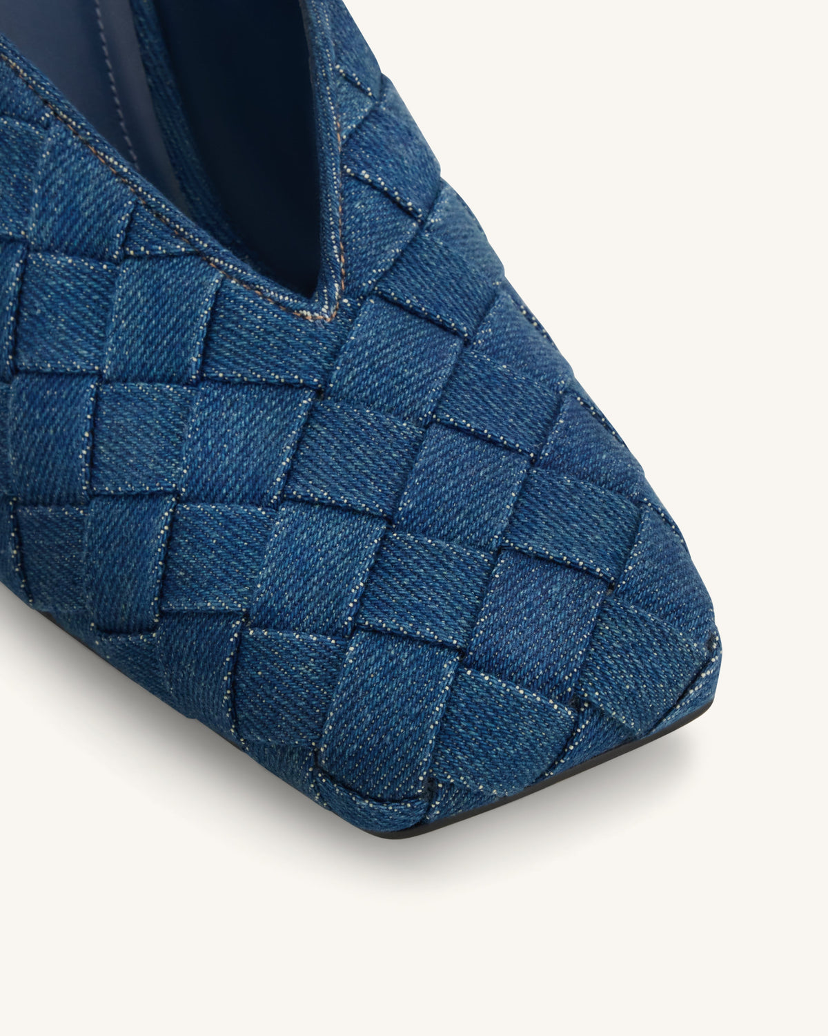 Ellie Woven Square-Toe Mule Heels - Denim Blue | JW PEI