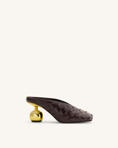 Ellie Woven Square-Toe Mule Heels - Dark Brown | JW PEI