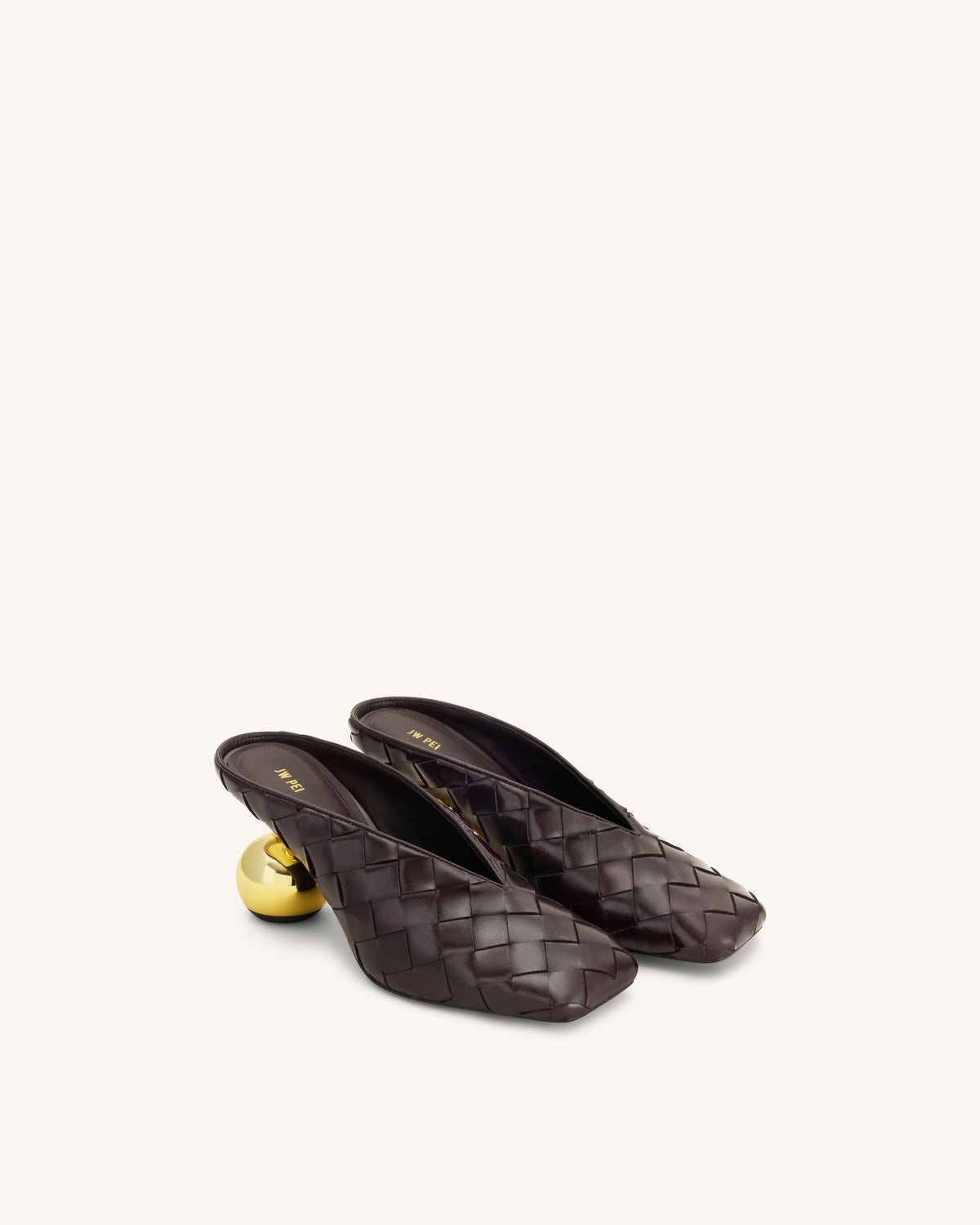 Ellie Woven Square-Toe Mule Heels - Dark Brown | JW PEI
