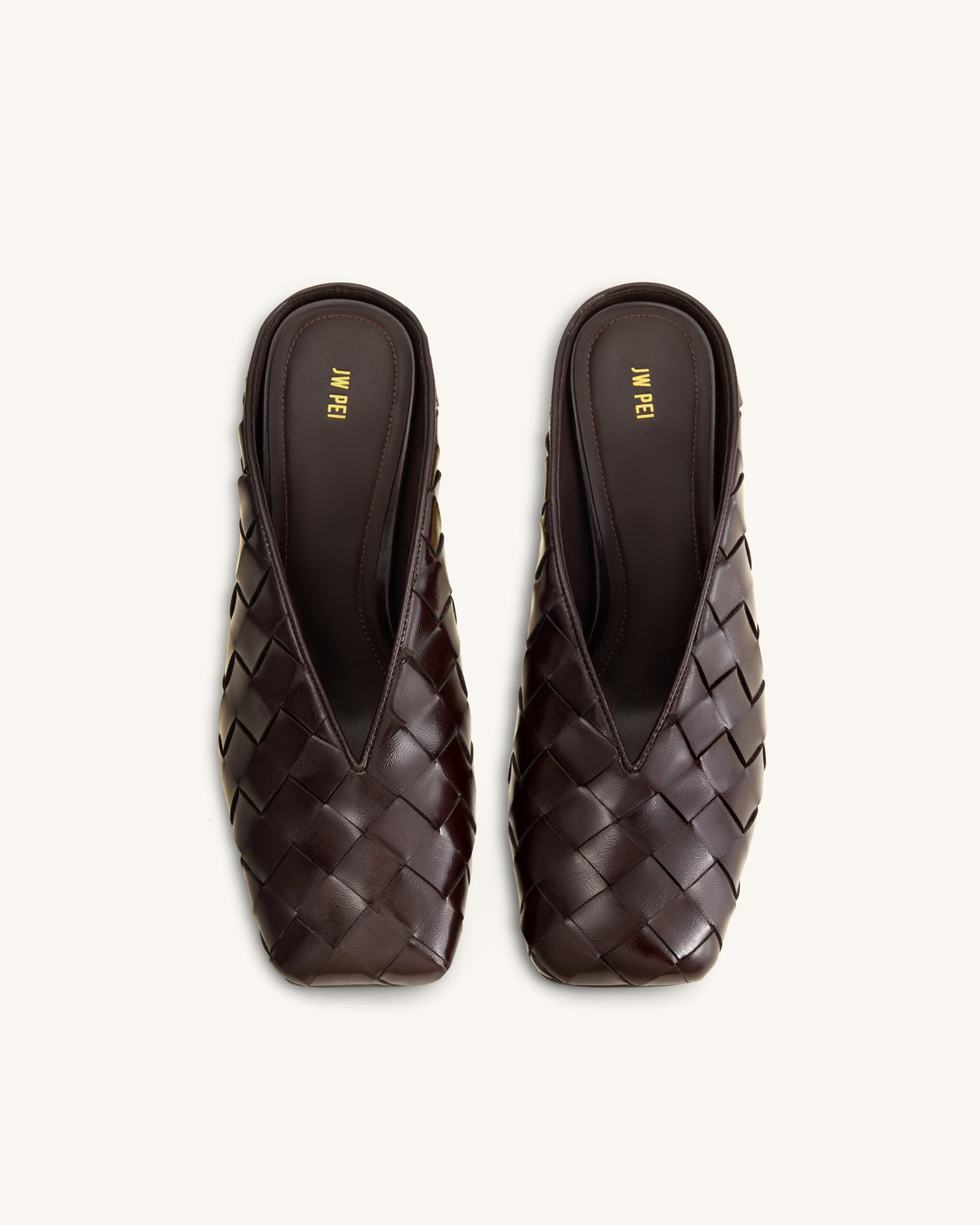 Ellie Woven Square-Toe Mule Heels - Dark Brown | JW PEI