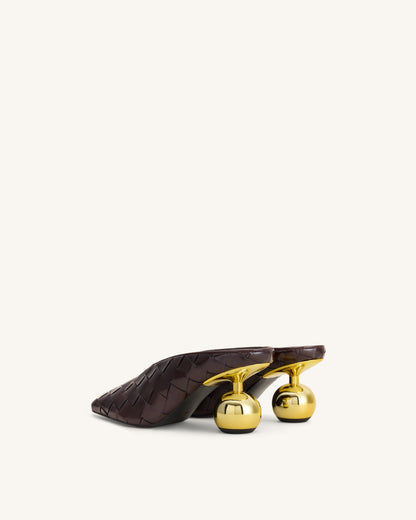 Ellie Woven Square-Toe Mule Heels - Dark Brown | JW PEI