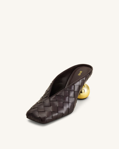 Ellie Woven Square-Toe Mule Heels - Dark Brown | JW PEI