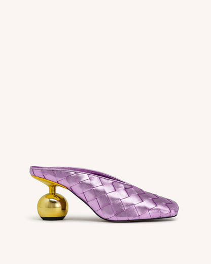 Ellie Woven Square-Toe Mule Heels - Purple | JW PEI