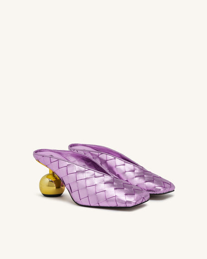 Ellie Woven Square-Toe Mule Heels - Purple | JW PEI