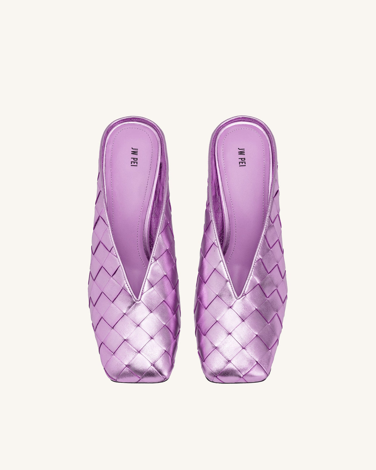 Ellie Woven Square-Toe Mule Heels - Purple | JW PEI