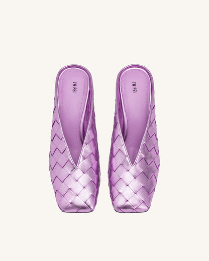 Ellie Woven Square-Toe Mule Heels - Purple | JW PEI
