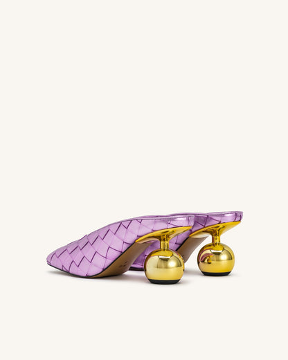 Ellie Woven Square-Toe Mule Heels - Purple | JW PEI