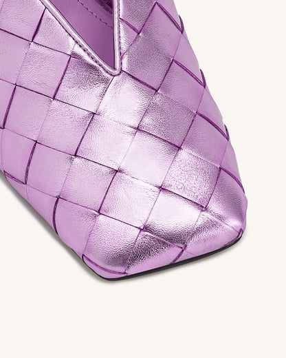 Ellie Woven Square-Toe Mule Heels - Purple | JW PEI