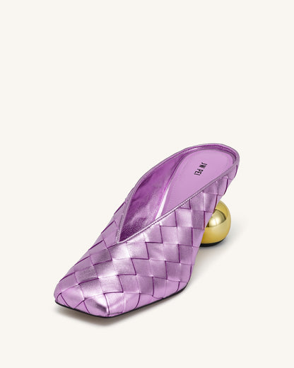 Ellie Woven Square-Toe Mule Heels - Purple | JW PEI