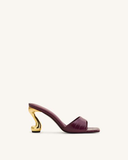 Hannah Croc-Embossed Heel Mules - Burgundy | JW PEI