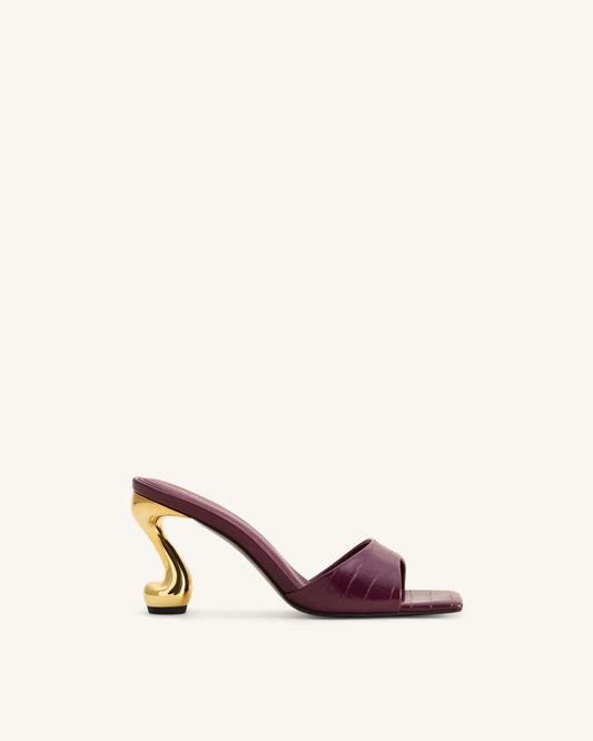 Hannah Croc-Embossed Heel Mules - Burgundy | JW PEI