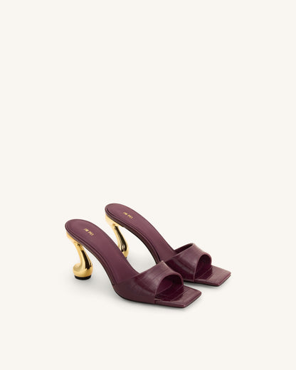 Hannah Croc-Embossed Heel Mules - Burgundy | JW PEI