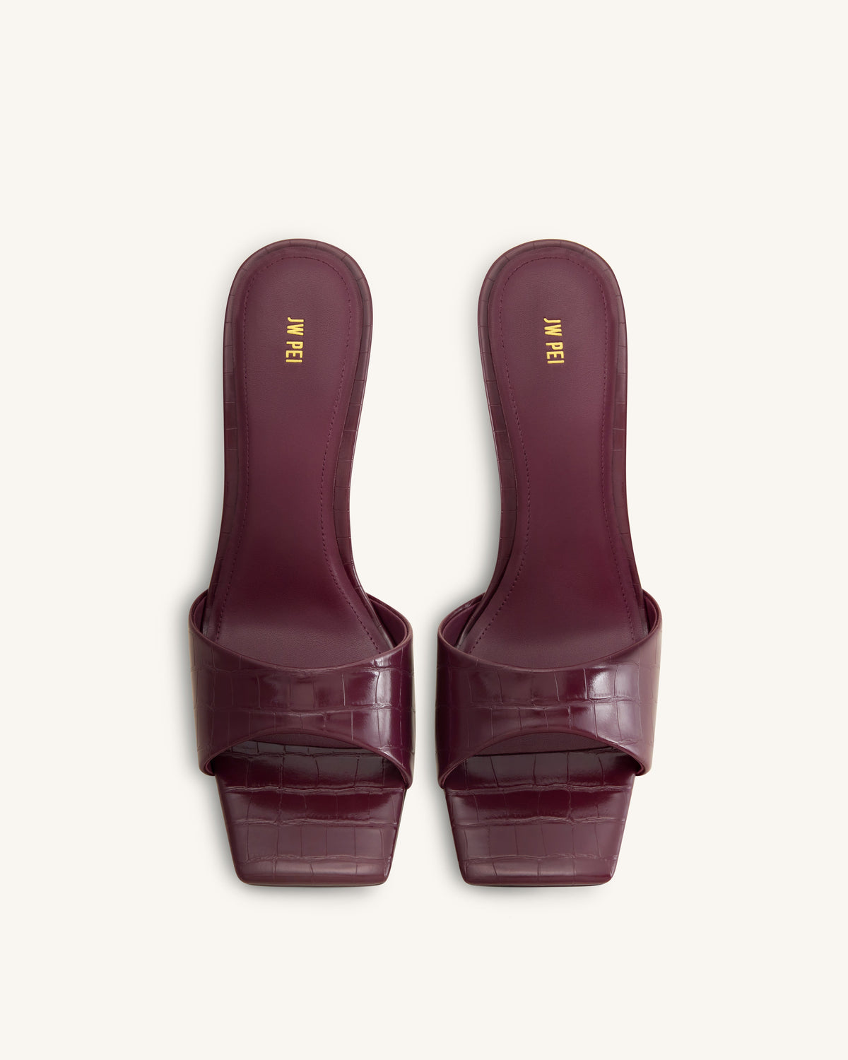 Hannah Croc-Embossed Heel Mules - Burgundy | JW PEI