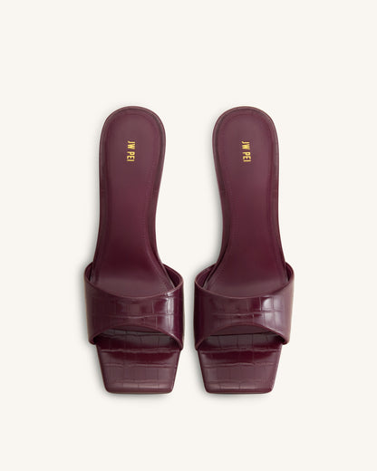 Hannah Croc-Embossed Heel Mules - Burgundy | JW PEI