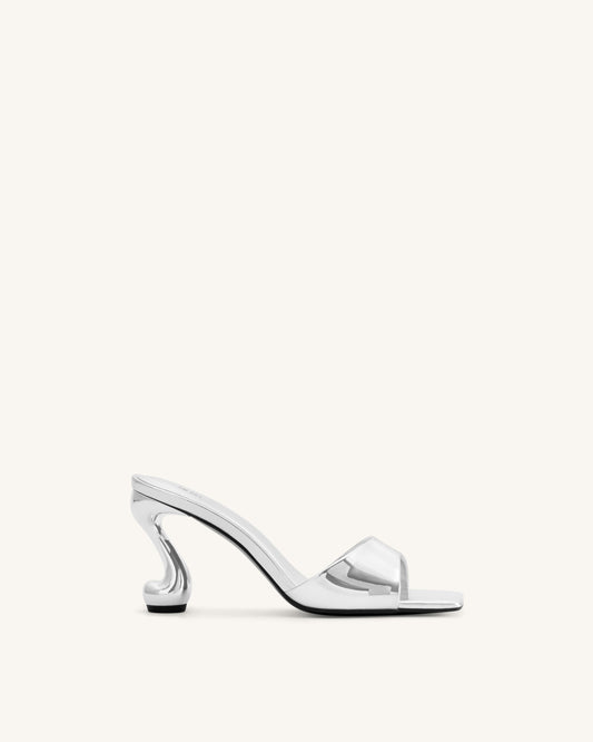 Hannah Metallic Faux Leather Mule Heels - Silver | JW PEI