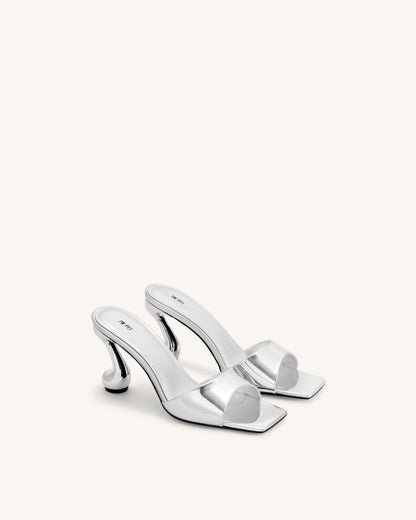 Hannah Metallic Faux Leather Mule Heels - Silver | JW PEI