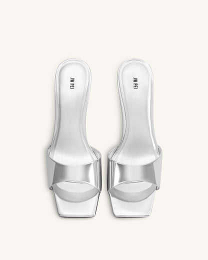 Hannah Metallic Faux Leather Mule Heels - Silver | JW PEI