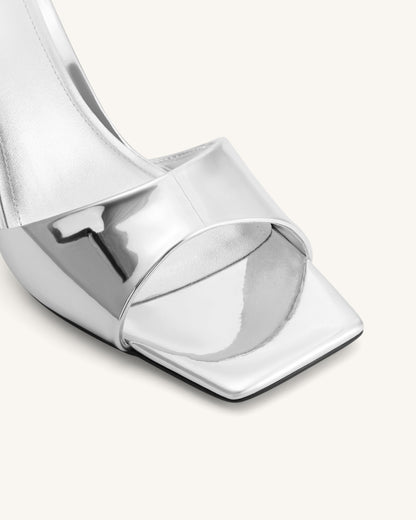Hannah Metallic Faux Leather Mule Heels - Silver | JW PEI