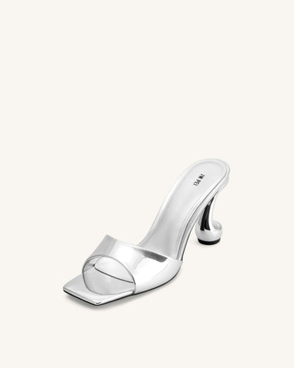 Hannah Metallic Faux Leather Mule Heels - Silver | JW PEI