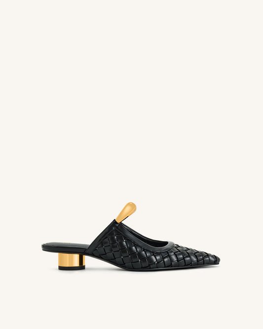 Helena Weave Pierced Mules - Black | JW PEI
