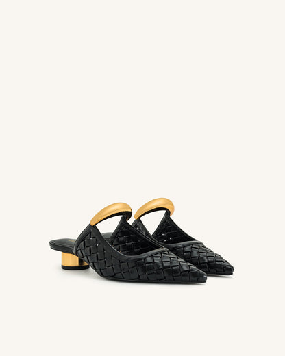 Helena Weave Pierced Mules - Black | JW PEI
