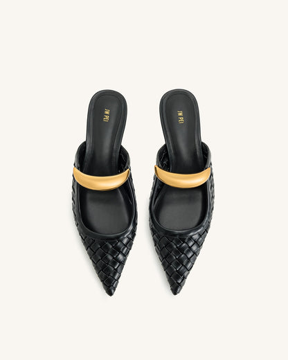 Helena Weave Pierced Mules - Black | JW PEI