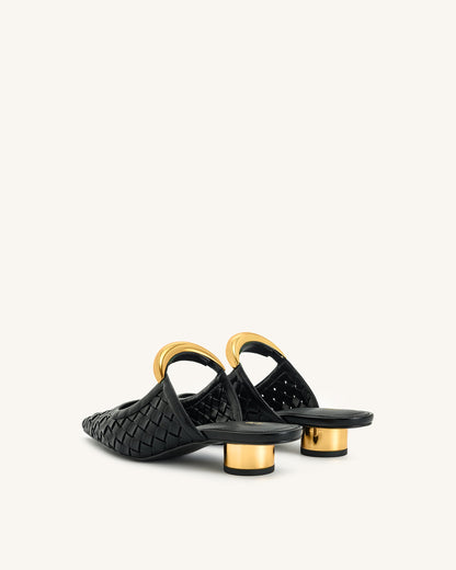 Helena Weave Pierced Mules - Black | JW PEI