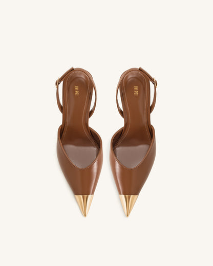Savannah Gold Tipped Slingback Pumps - Brown | JW PEI