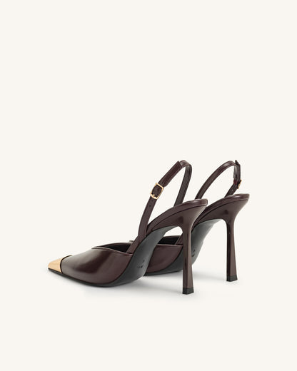 Savannah Gold Tipped Slingback Pumps - Burgundy | JW PEI