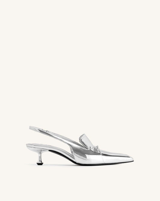 Carla Metallic Kitten Heel Pumps - Silver | JW PEI