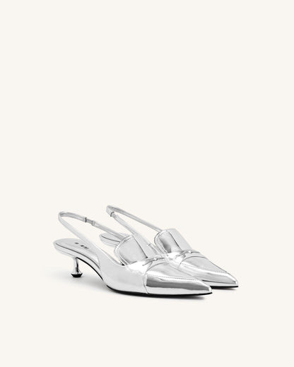 Carla Metallic Kitten Heel Pumps - Silver | JW PEI