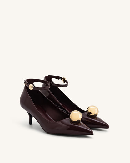 Jewel Buckle Kitten Heels Pumps - Claret Red | JW PEI