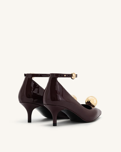Jewel Buckle Kitten Heels Pumps - Claret Red | JW PEI