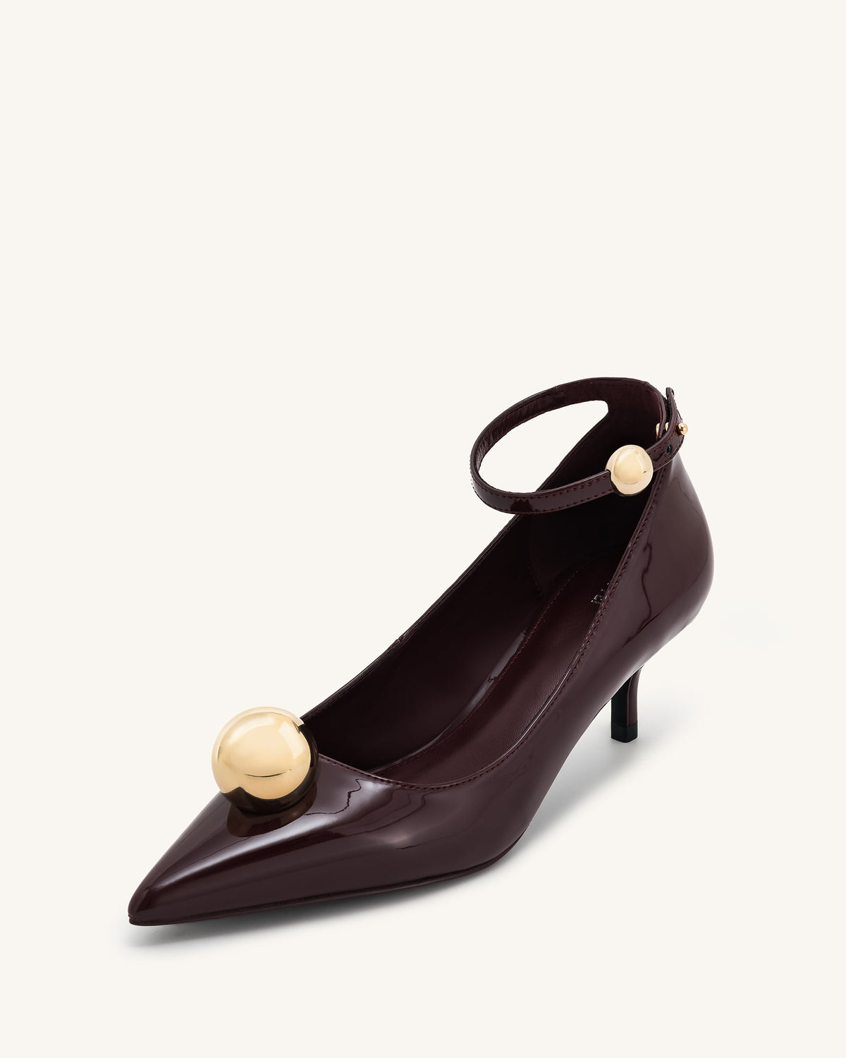 Jewel Buckle Kitten Heels Pumps - Claret Red | JW PEI
