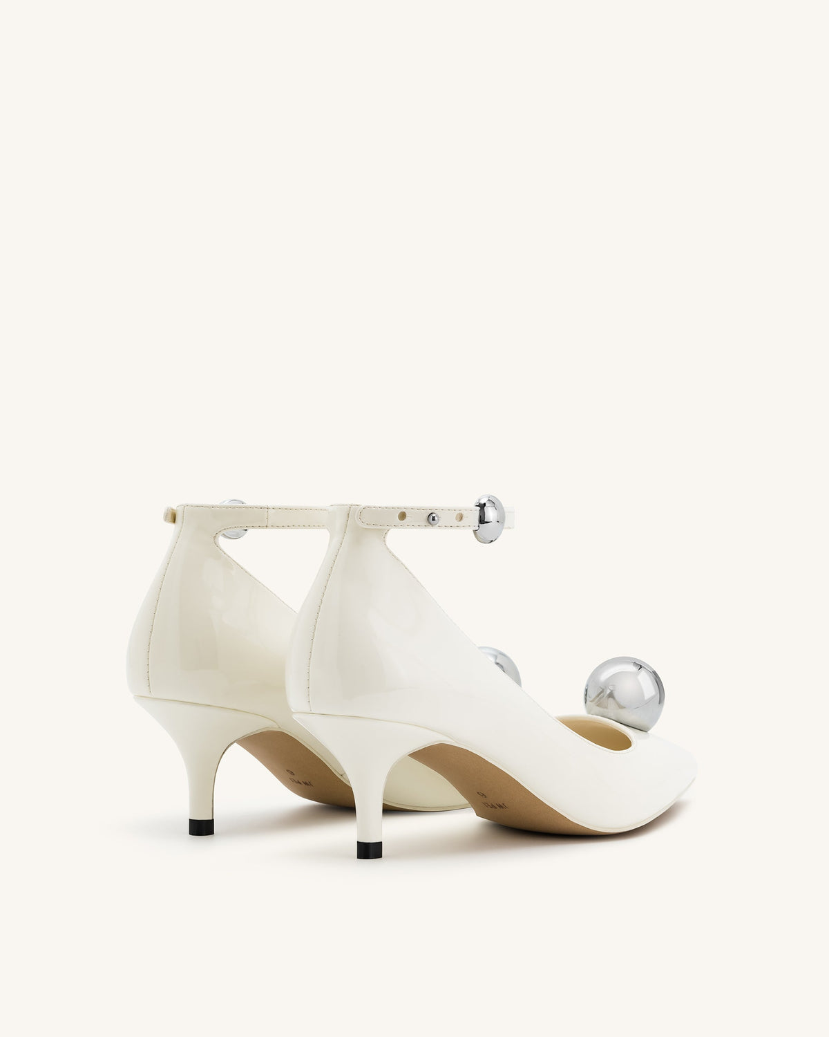 Jewel Buckle Kitten Heels Pumps - White | JW PEI
