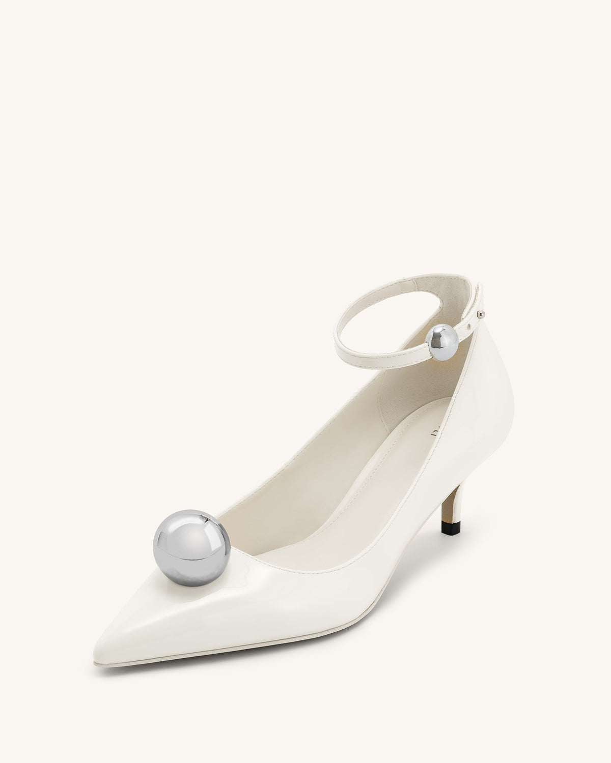 Jewel Buckle Kitten Heels Pumps - White | JW PEI