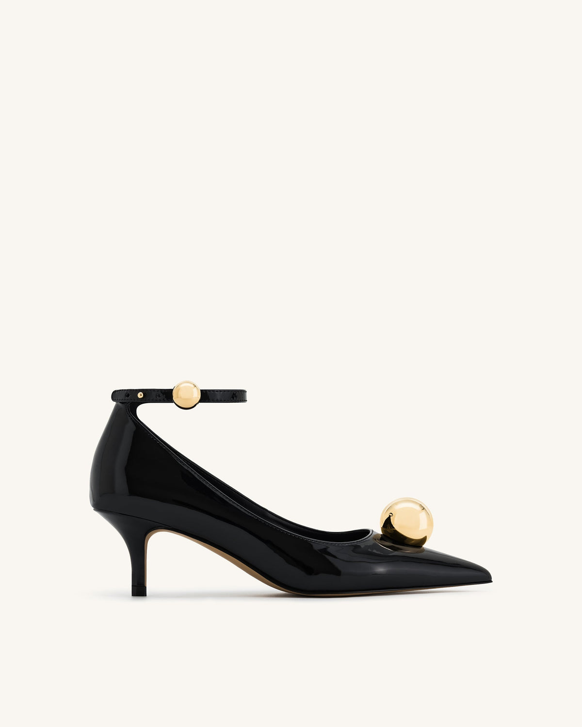 Jewel Buckle Kitten Heels Pumps-Black | JW PEI