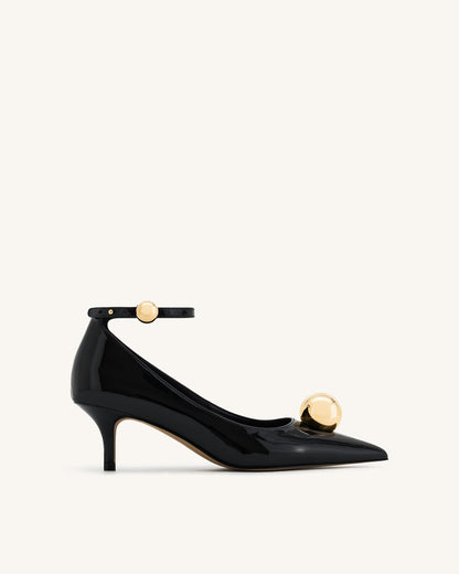 Jewel Buckle Kitten Heels Pumps-Black | JW PEI