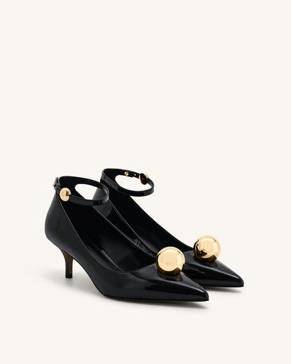 Jewel Buckle Kitten Heels Pumps-Black | JW PEI