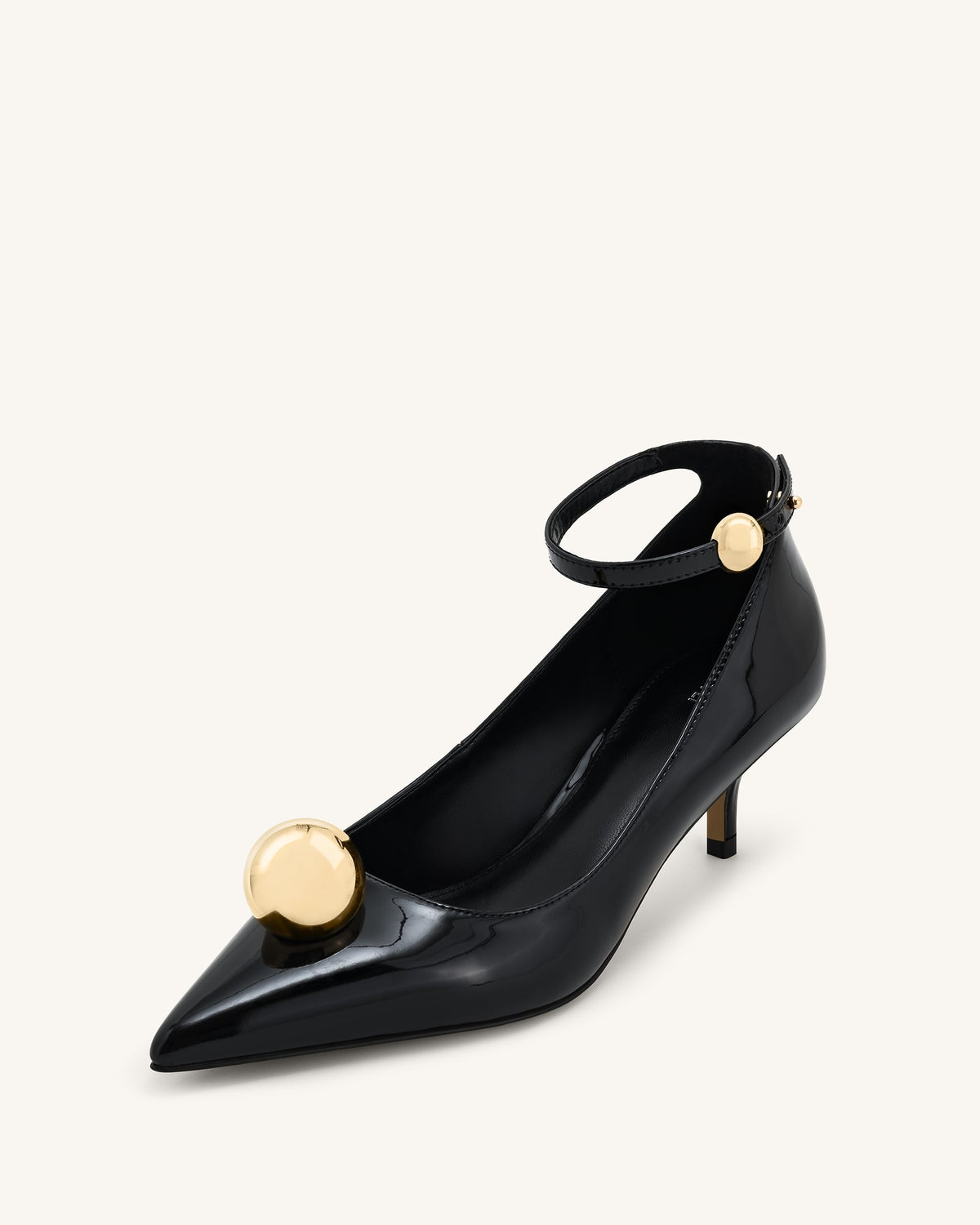Jewel Buckle Kitten Heels Pumps-Black | JW PEI