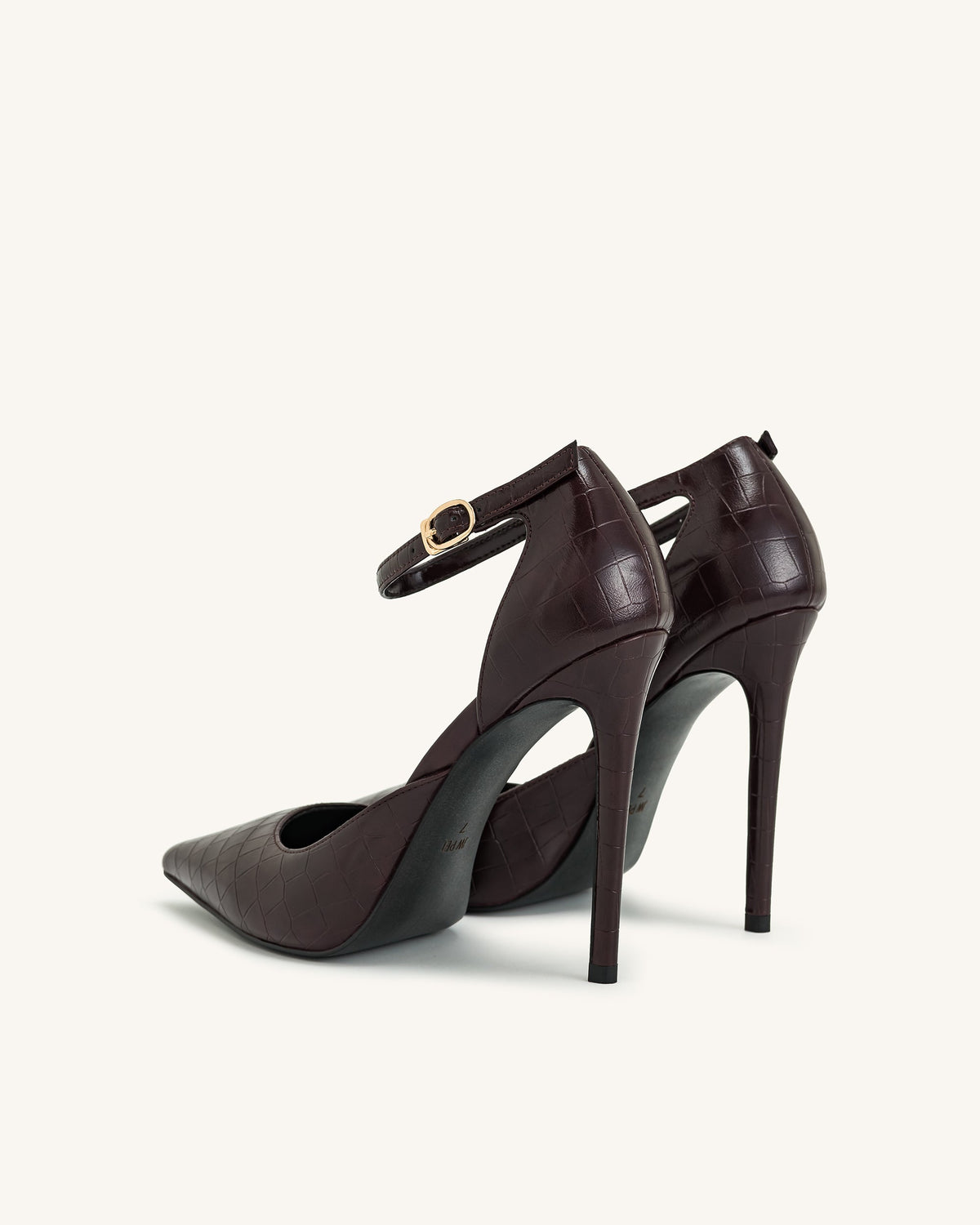 Leah Croc-Embossed Ankle Strap Heels - Burgundy | JW PEI