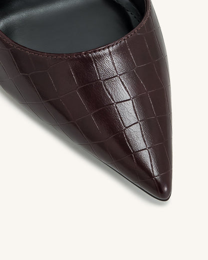 Leah Croc-Embossed Ankle Strap Heels - Burgundy | JW PEI