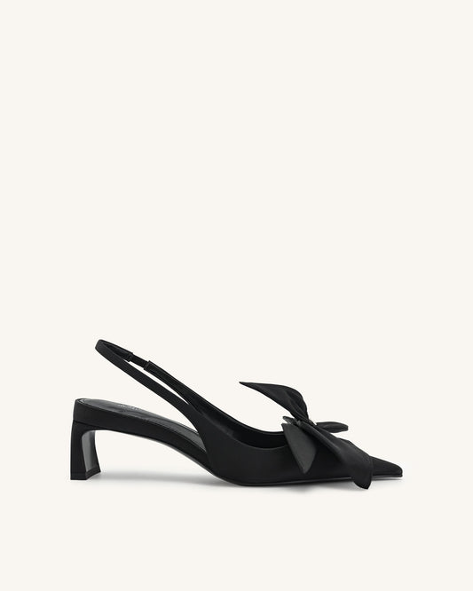 Queena Floral Appliques Slingback Pumps - Black | JW PEI
